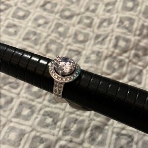 Silver Color Halo Solitaire Ring with Clear Stone Sz8
